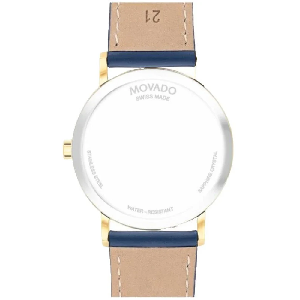 MOVADO SIGNATURE 0608100 DARK PURPLE DIAL & LEATHER STRAP 40MM GOLD MENS WATCH